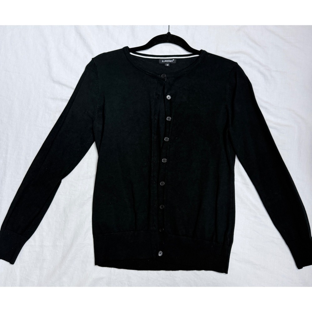 a.Jesdani Womens Black Button Front Crew Neck Cardigan Sweater Size M